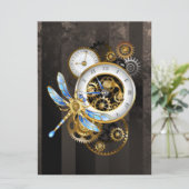 Steampunk-klok met mechanische dragonfly save the date (Staand voorkant)
