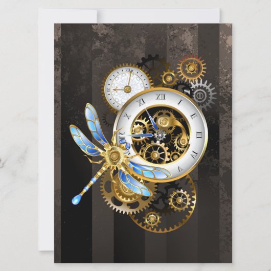 Steampunk-klok met mechanische dragonfly save the date (Voorkant)