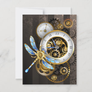 Steampunk-klok met mechanische dragonfly save the date