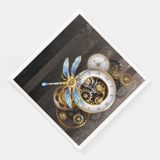 Steampunk-klok met mechanische dragonfly servet (Hoek)