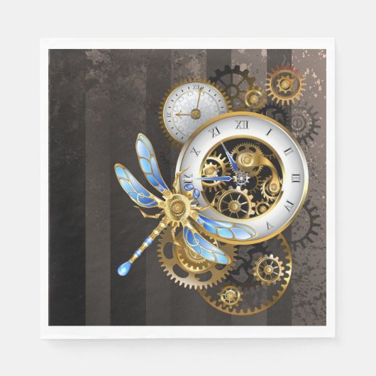 Steampunk-klok met mechanische dragonfly servet (Voorkant)