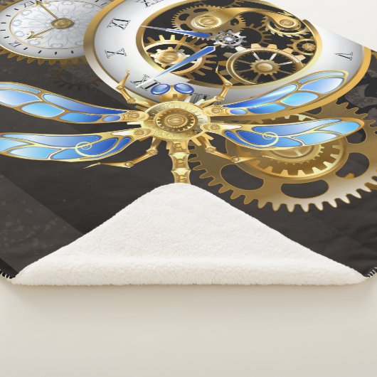 Steampunk-klok met mechanische dragonfly sherpa deken (3/4)