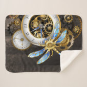 Steampunk-klok met mechanische dragonfly sherpa deken (Voorkant (horizontaal))