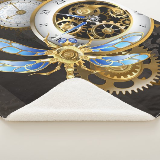 Steampunk-klok met mechanische dragonfly sherpa deken (3/4)
