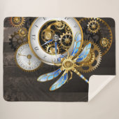 Steampunk-klok met mechanische dragonfly sherpa deken (Voorkant (horizontaal))