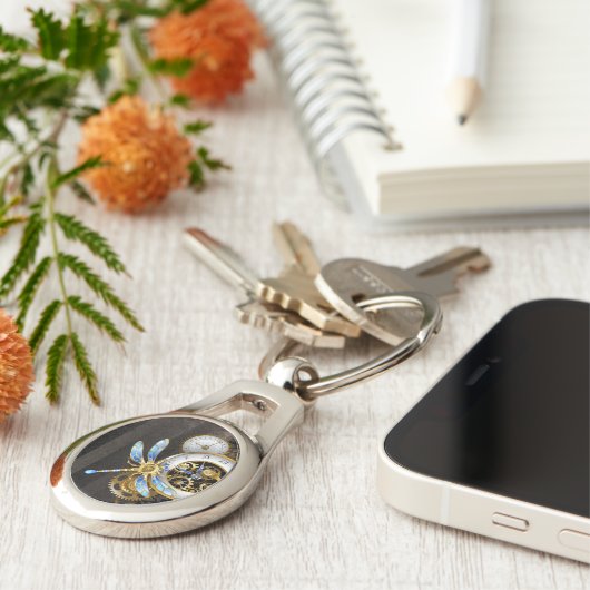 Steampunk-klok met mechanische dragonfly sleutelhanger (Zijkant)