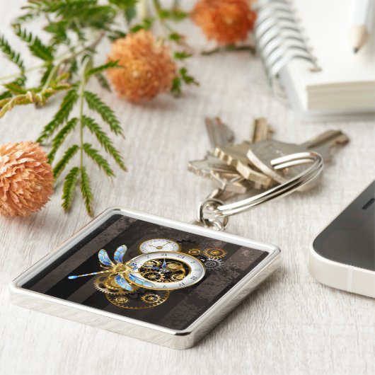 Steampunk-klok met mechanische dragonfly sleutelhanger (Zijkant)