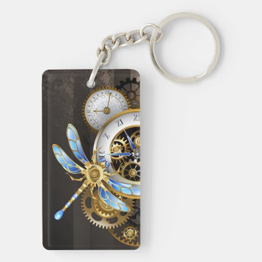 Steampunk-klok met mechanische dragonfly sleutelhanger (achterkant)