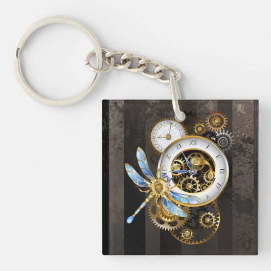 Steampunk-klok met mechanische dragonfly sleutelhanger (voorkant)