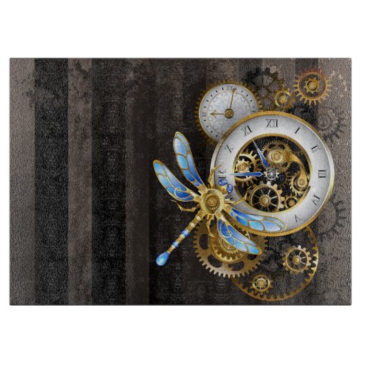 Steampunk-klok met mechanische dragonfly snijplank (Voorkant)