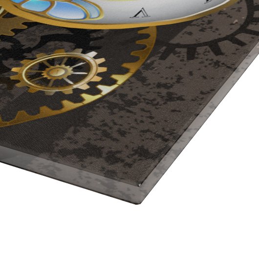 Steampunk-klok met mechanische dragonfly snijplank (Hoek)