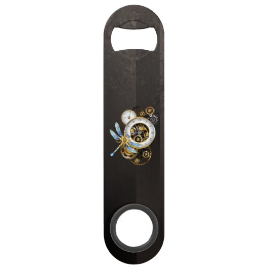 Steampunk-klok met mechanische dragonfly speed flessenopener (Achterkant)