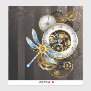 Steampunk-klok met mechanische dragonfly sticker