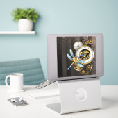 Steampunk-klok met mechanische dragonfly sticker (Laptop op bureau)
