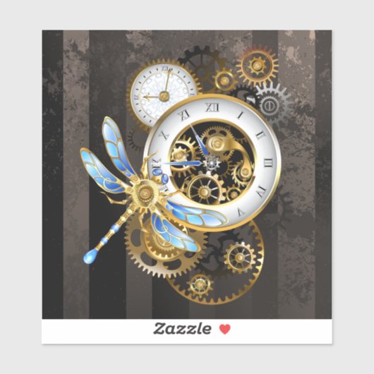 Steampunk-klok met mechanische dragonfly sticker (Vel)