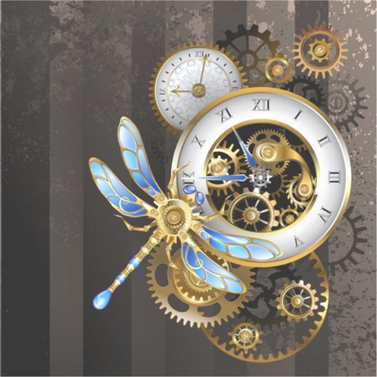 Steampunk-klok met mechanische dragonfly sticker (Voorkant)