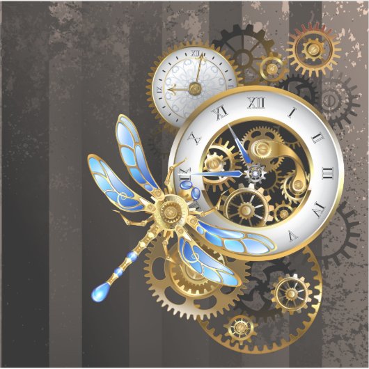 Steampunk-klok met mechanische dragonfly sticker (Voorkant)
