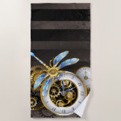 Steampunk-klok met mechanische dragonfly strandlaken (Voorkant)