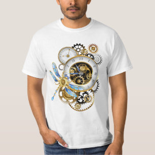 Steampunk-klok met mechanische dragonfly t-shirt