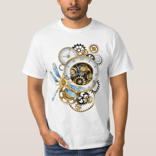 Steampunk-klok met mechanische dragonfly t-shirt (Voorkant)
