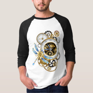 Steampunk-klok met mechanische dragonfly t-shirt