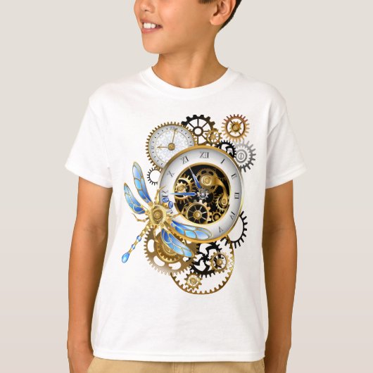 Steampunk-klok met mechanische dragonfly t-shirt (Voorkant)