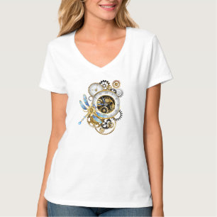 Steampunk-klok met mechanische dragonfly t-shirt