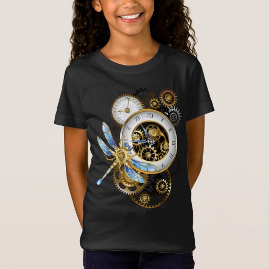 Steampunk-klok met mechanische dragonfly t-shirt (Voorkant)