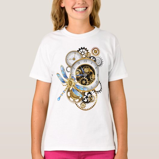 Steampunk-klok met mechanische dragonfly t-shirt (Voorkant)