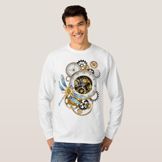 Steampunk-klok met mechanische dragonfly t-shirt (Voorkant volledig)