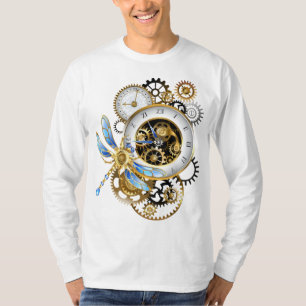 Steampunk-klok met mechanische dragonfly t-shirt
