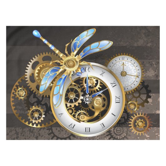 Steampunk-klok met mechanische dragonfly tafelkleed (Voorkant (Horizontaal))