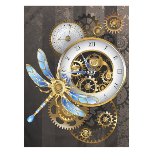 Steampunk-klok met mechanische dragonfly tafelkleed (Voorkant)