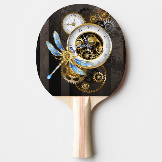 Steampunk-klok met mechanische dragonfly tafeltennisbatje (Voorkant)