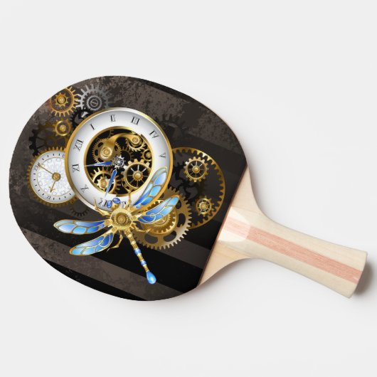 Steampunk-klok met mechanische dragonfly tafeltennisbatje (Zijkant)