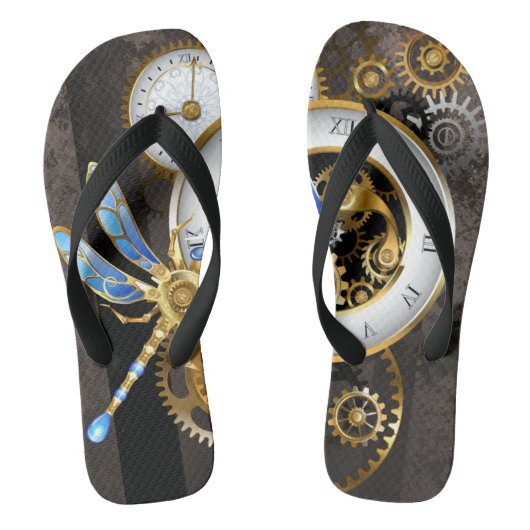 Steampunk-klok met mechanische dragonfly teenslippers (Voetbed)