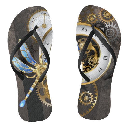 Steampunk-klok met mechanische dragonfly teenslippers (Voetbed)