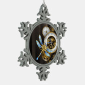 Steampunk-klok met mechanische dragonfly tin sneeuwvlok ornament (Links)