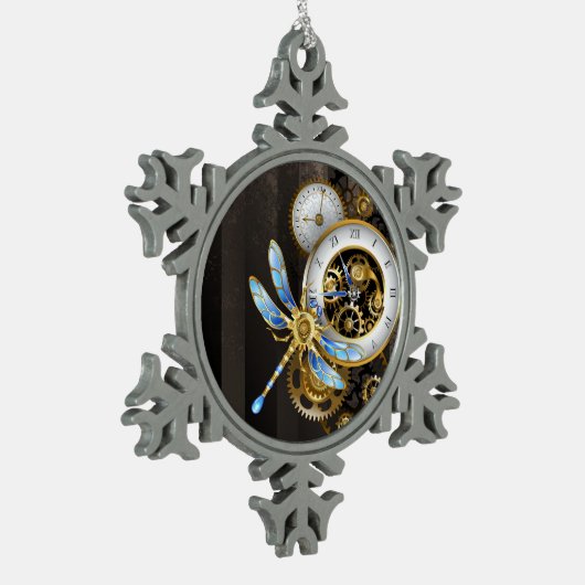 Steampunk-klok met mechanische dragonfly tin sneeuwvlok ornament (Links)