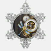 Steampunk-klok met mechanische dragonfly tin sneeuwvlok ornament (Voorkant)