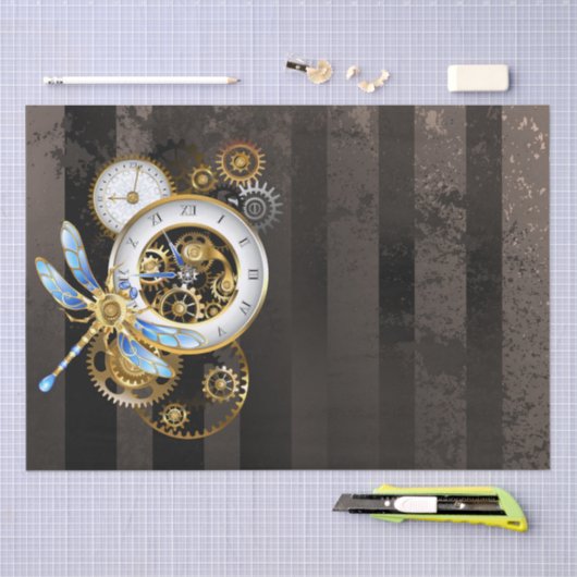 Steampunk-klok met mechanische dragonfly tissuepapier (Craft)