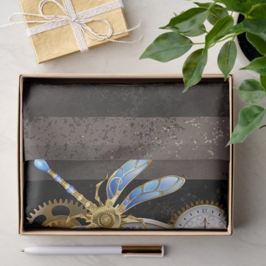 Steampunk-klok met mechanische dragonfly tissuepapier (Geschenk)