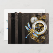 Steampunk-klok met mechanische dragonfly uitnodiging briefkaart (Voorkant / Achterkant)