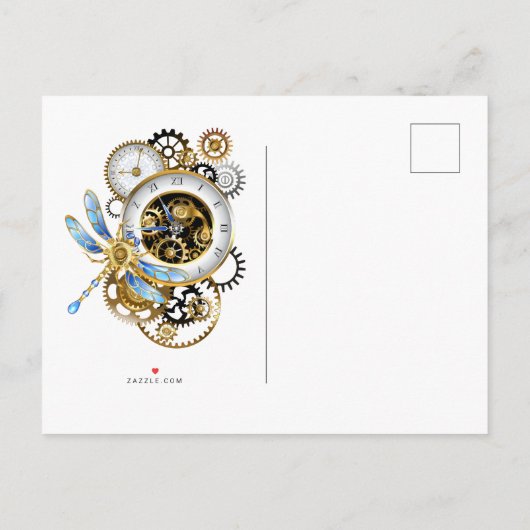 Steampunk-klok met mechanische dragonfly uitnodiging briefkaart (Achterkant)
