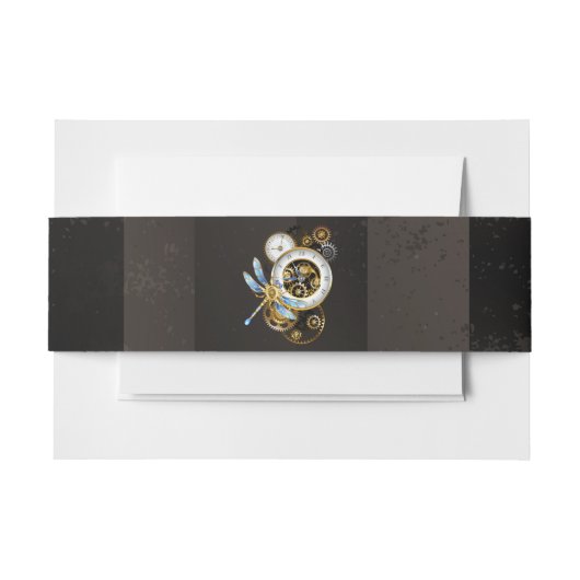 Steampunk-klok met mechanische dragonfly uitnodigingen wikkel (Voorkant Voorbeeld)