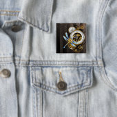 Steampunk-klok met mechanische dragonfly vierkante button 5,1 cm (In situ)