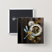 Steampunk-klok met mechanische dragonfly vierkante button 5,1 cm (Voorkant /achterkant)