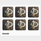 Steampunk-klok met mechanische dragonfly vierkante sticker (Vel)