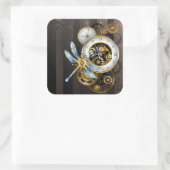 Steampunk-klok met mechanische dragonfly vierkante sticker (Tas)
