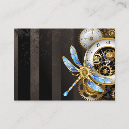 Steampunk-klok met mechanische dragonfly visitekaartje (Voorkant)